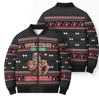 Bodybuilder Santa Christmas Bomber Puffer Jacket with Welcome to the North Swole Quote and Dumbbell - Wonder Print Shop