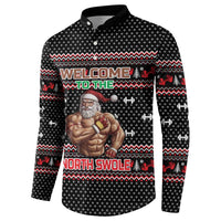 Bodybuilder Santa Christmas Button Sweatshirt with Welcome to the North Swole Quote and Dumbbell - Wonder Print Shop