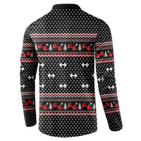 Bodybuilder Santa Christmas Button Sweatshirt with Welcome to the North Swole Quote and Dumbbell - Wonder Print Shop