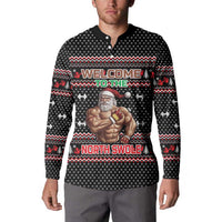 Bodybuilder Santa Christmas Button Sweatshirt with Welcome to the North Swole Quote and Dumbbell - Wonder Print Shop