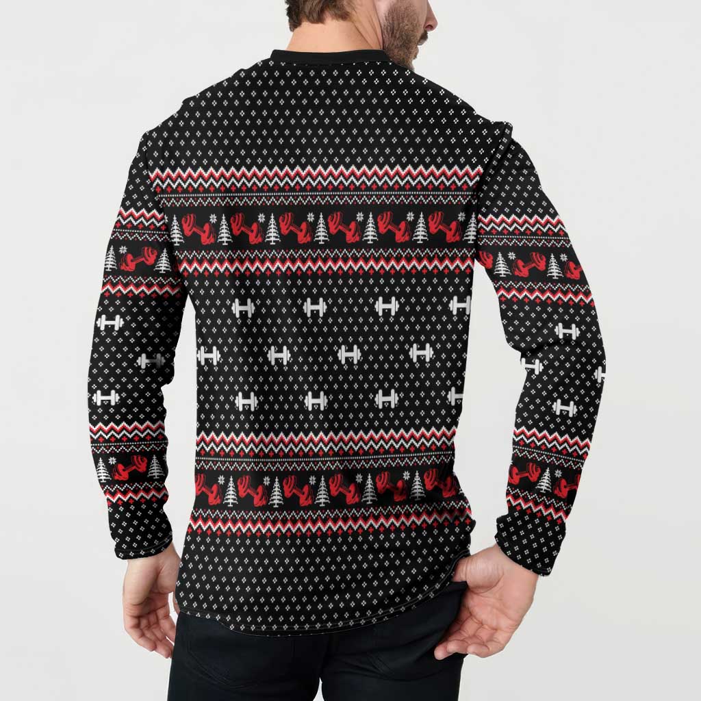 Bodybuilder Santa Christmas Button Sweatshirt with Welcome to the North Swole Quote and Dumbbell - Wonder Print Shop