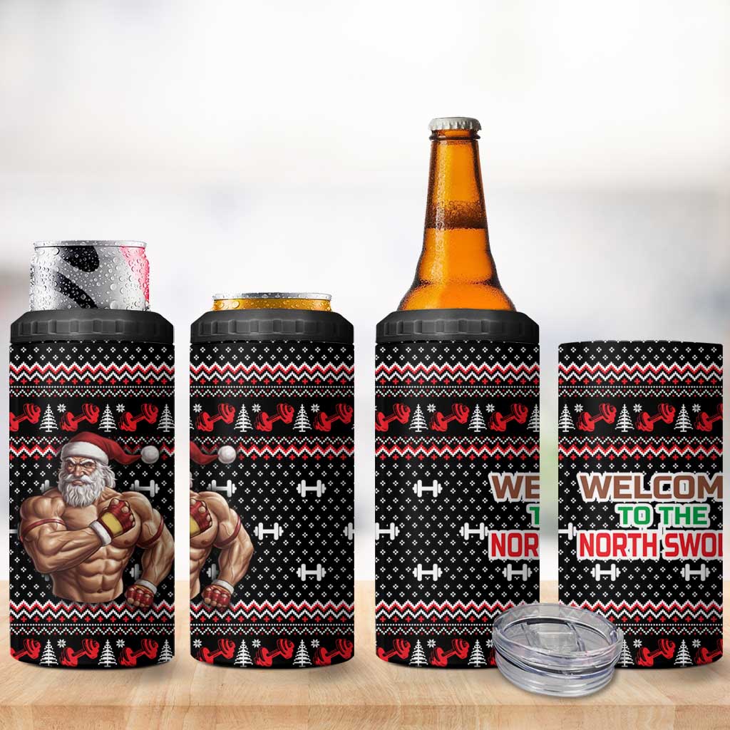 Bodybuilder Santa Christmas 4 in 1 Can Cooler Tumbler with Welcome to the North Swole Quote and Dumbbell - Wonder Print Shop