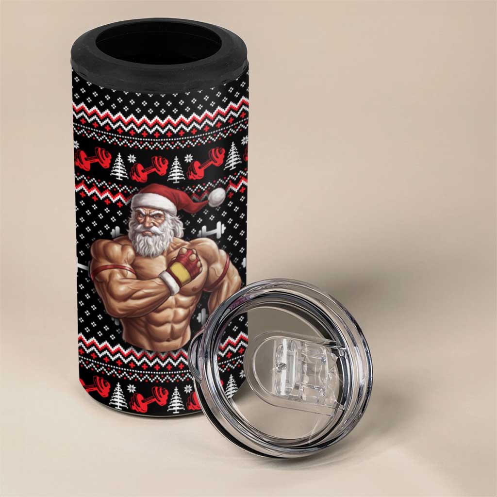 Bodybuilder Santa Christmas 4 in 1 Can Cooler Tumbler with Welcome to the North Swole Quote and Dumbbell - Wonder Print Shop