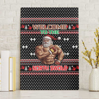 Bodybuilder Santa Christmas Canvas Wall Art with Welcome to the North Swole Quote and Dumbbell - Wonder Print Shop