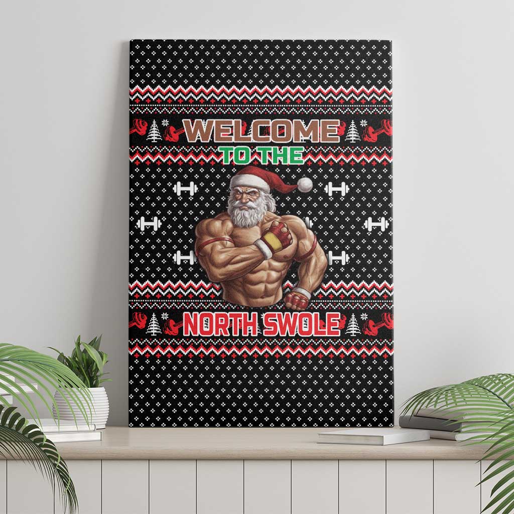 Bodybuilder Santa Christmas Canvas Wall Art with Welcome to the North Swole Quote and Dumbbell - Wonder Print Shop