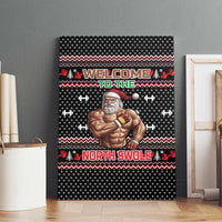 Bodybuilder Santa Christmas Canvas Wall Art with Welcome to the North Swole Quote and Dumbbell - Wonder Print Shop
