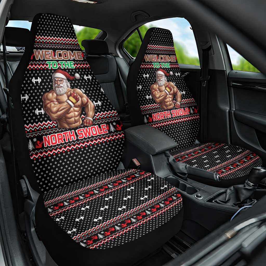 Bodybuilder Santa Christmas Car Seat Cover with Welcome to the North Swole Quote and Dumbbell - Wonder Print Shop
