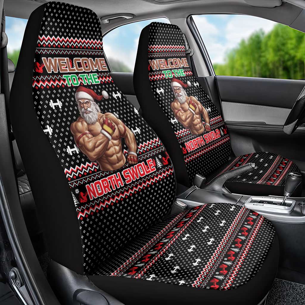 Bodybuilder Santa Christmas Car Seat Cover with Welcome to the North Swole Quote and Dumbbell - Wonder Print Shop