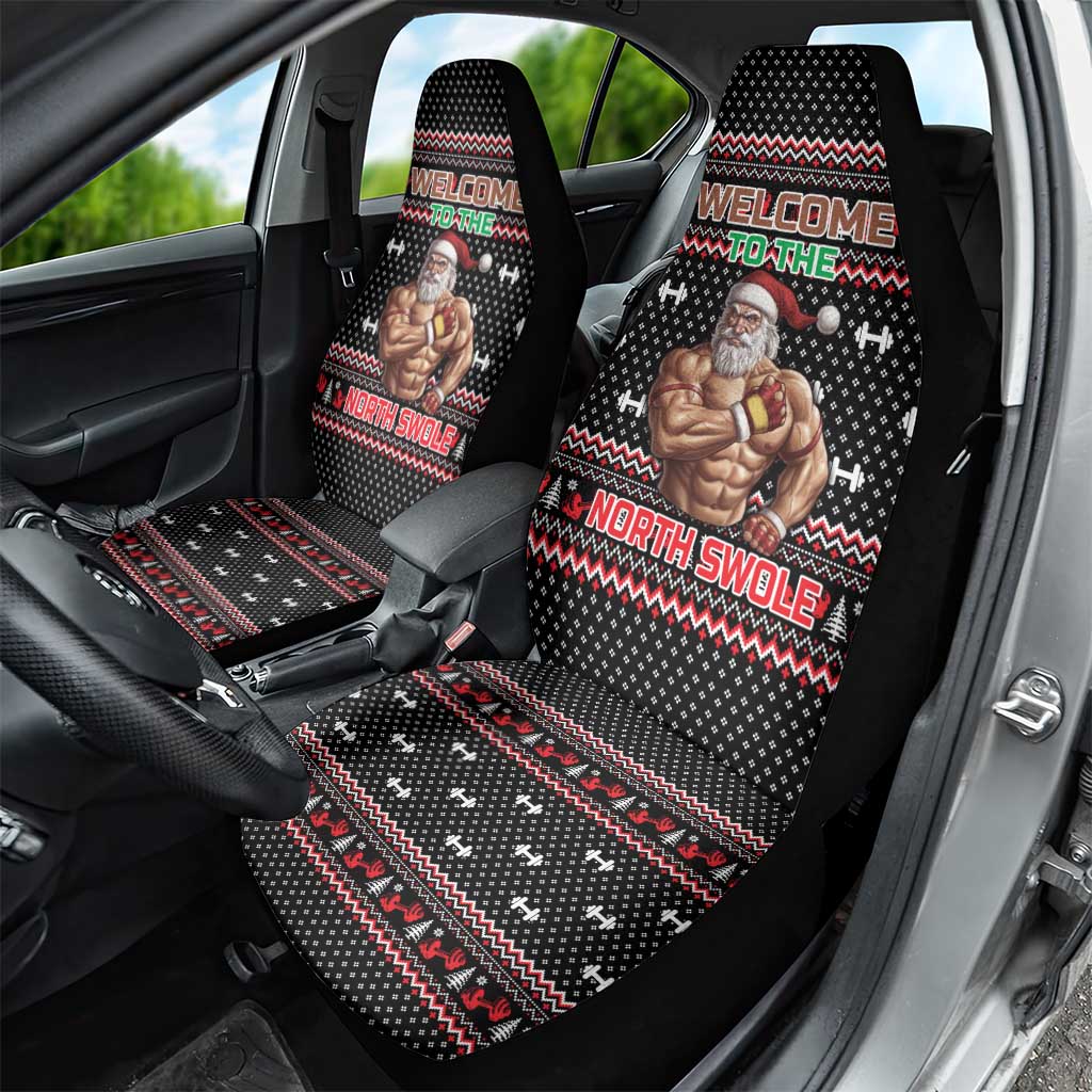 Bodybuilder Santa Christmas Car Seat Cover with Welcome to the North Swole Quote and Dumbbell - Wonder Print Shop