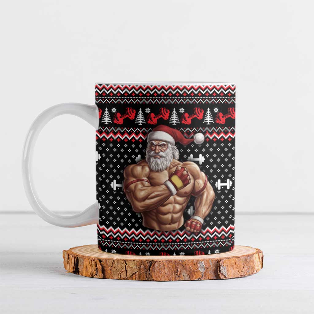 Bodybuilder Santa Christmas Ceramic Mug with Welcome to the North Swole Quote and Dumbbell - Wonder Print Shop