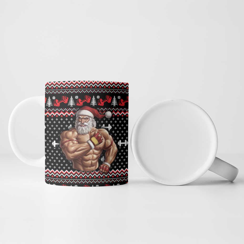 Bodybuilder Santa Christmas Ceramic Mug with Welcome to the North Swole Quote and Dumbbell - Wonder Print Shop