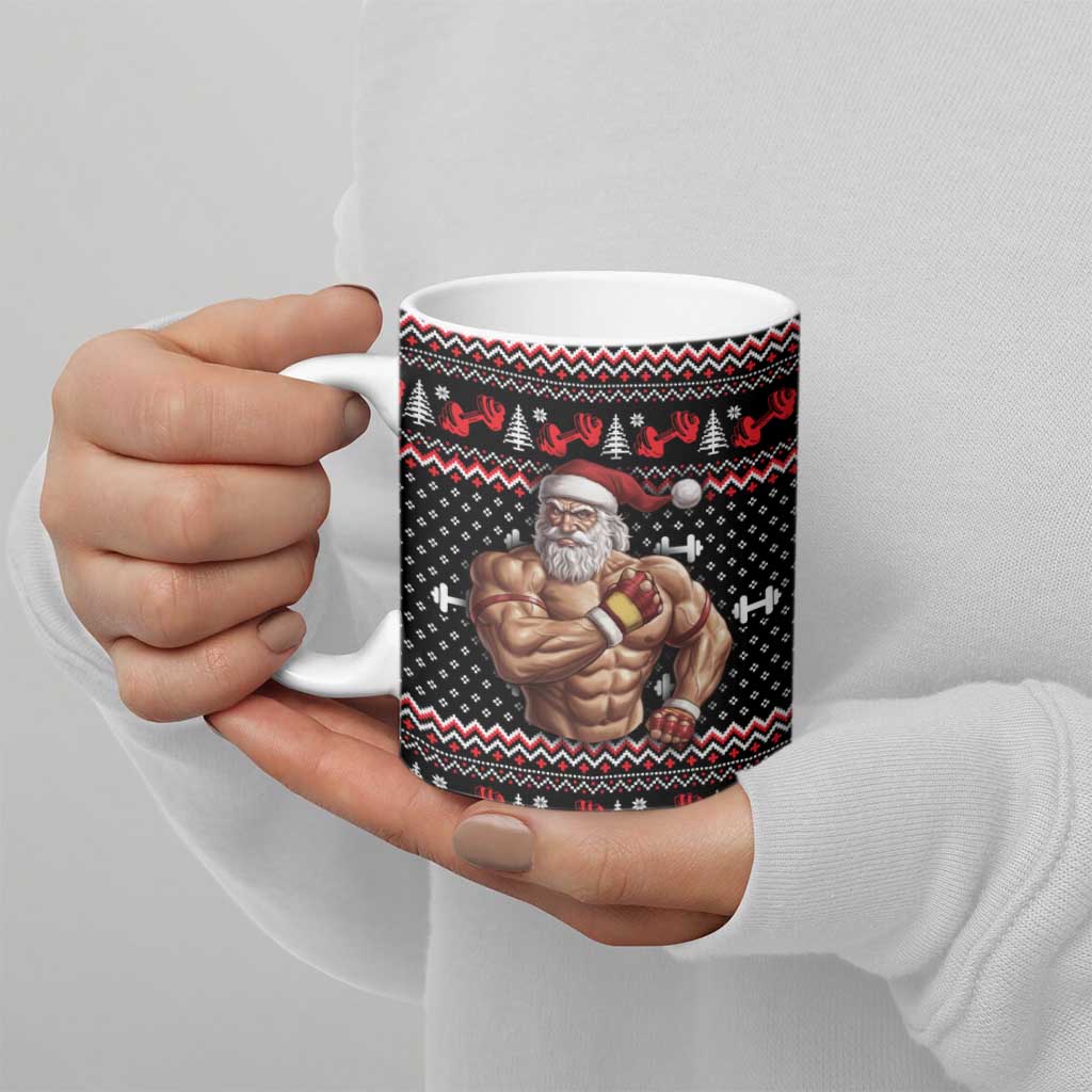Bodybuilder Santa Christmas Ceramic Mug with Welcome to the North Swole Quote and Dumbbell - Wonder Print Shop
