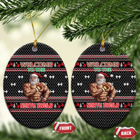 Bodybuilder Santa Christmas Ceramic Ornament with Welcome to the North Swole Quote and Dumbbell - Wonder Print Shop