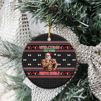 Bodybuilder Santa Christmas Ceramic Ornament with Welcome to the North Swole Quote and Dumbbell - Wonder Print Shop