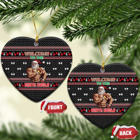 Bodybuilder Santa Christmas Ceramic Ornament with Welcome to the North Swole Quote and Dumbbell - Wonder Print Shop