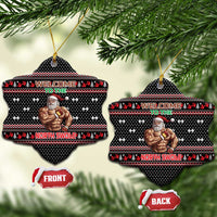 Bodybuilder Santa Christmas Ceramic Ornament with Welcome to the North Swole Quote and Dumbbell - Wonder Print Shop