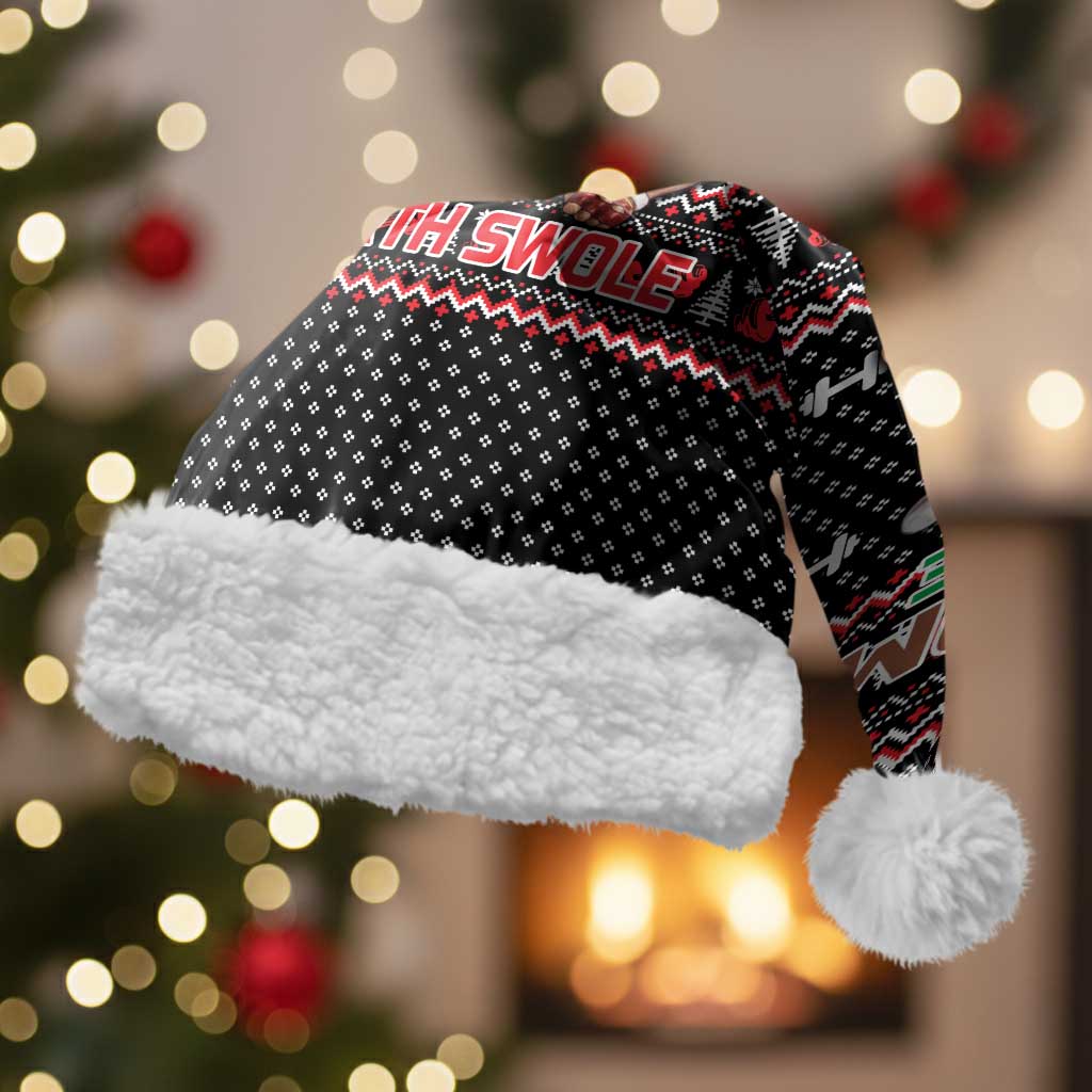 Bodybuilder Santa Christmas Santa Hat with Welcome to the North Swole Quote and Dumbbell - Wonder Print Shop