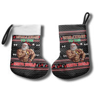 Bodybuilder Santa Christmas Stocking with Welcome to the North Swole Quote and Dumbbell - Wonder Print Shop