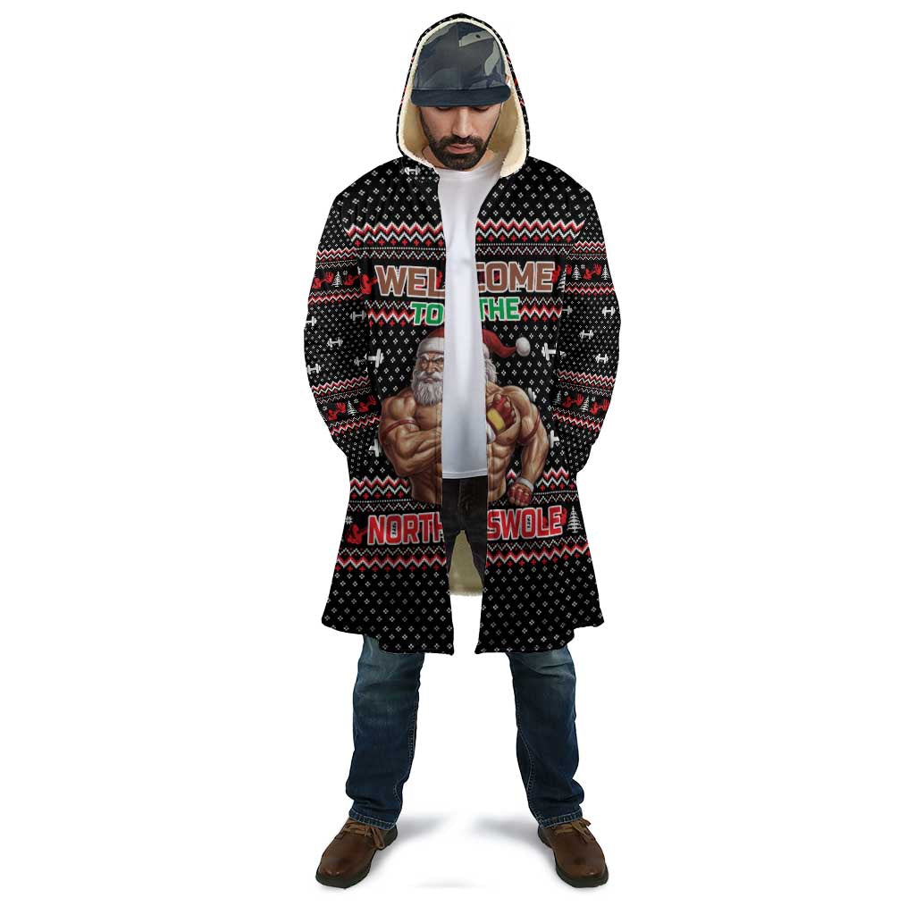 Bodybuilder Santa Christmas Cloak with Welcome to the North Swole Quote and Dumbbell - Wonder Print Shop