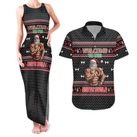 Bodybuilder Santa Christmas Couples Matching Tank Maxi Dress and Hawaiian Shirt with Welcome to the North Swole Quote and Dumbbell - Wonder Print Shop