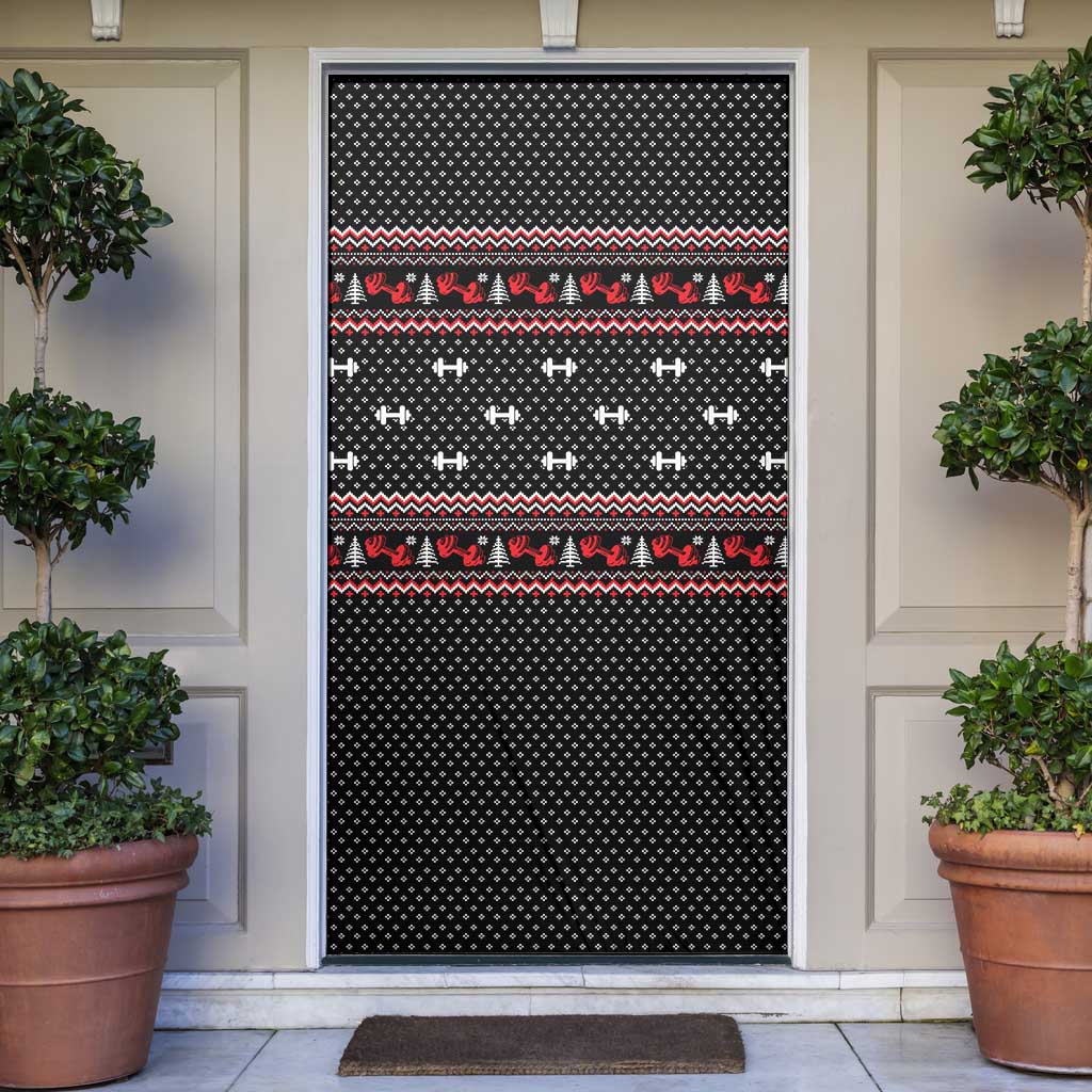 Bodybuilder Santa Christmas Door Cover with Welcome to the North Swole Quote and Dumbbell - Wonder Print Shop