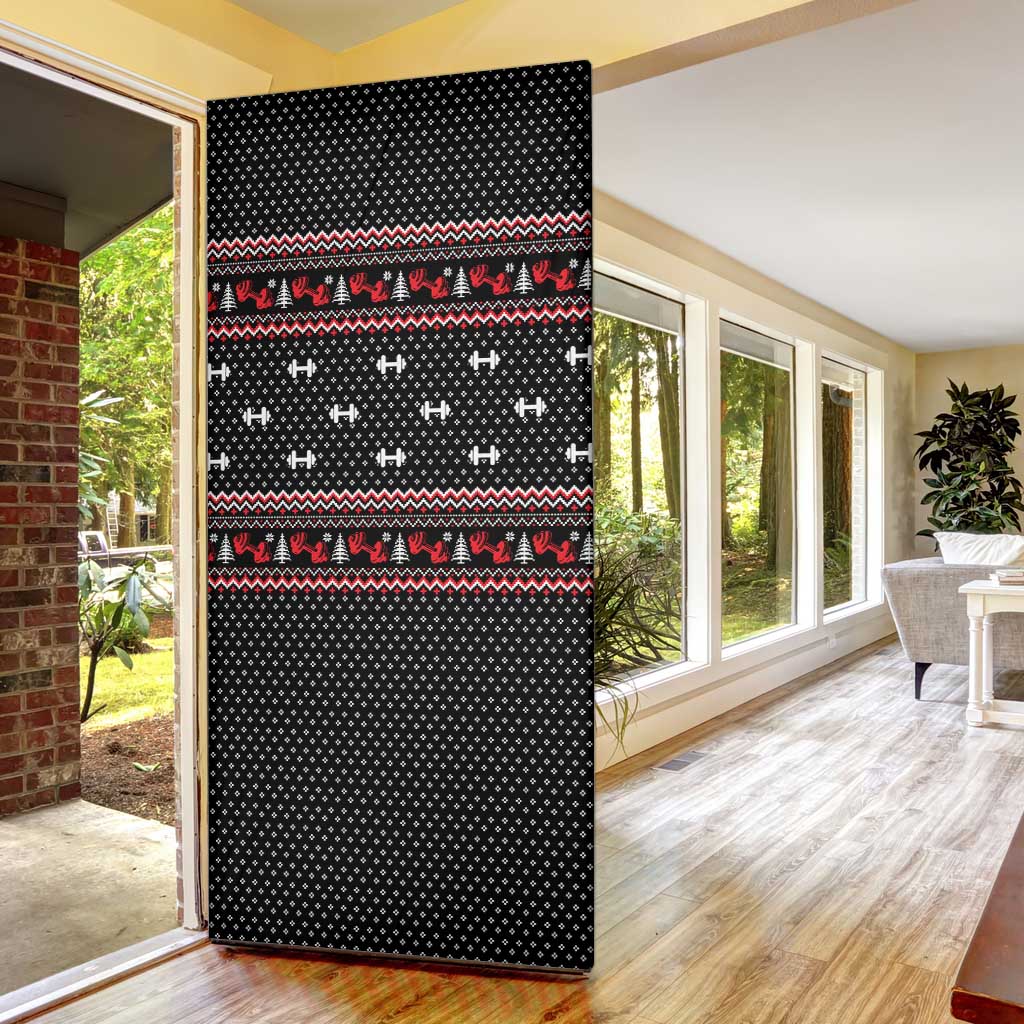 Bodybuilder Santa Christmas Door Cover with Welcome to the North Swole Quote and Dumbbell - Wonder Print Shop