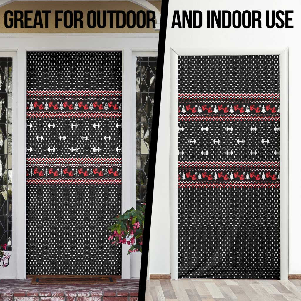 Bodybuilder Santa Christmas Door Cover with Welcome to the North Swole Quote and Dumbbell - Wonder Print Shop
