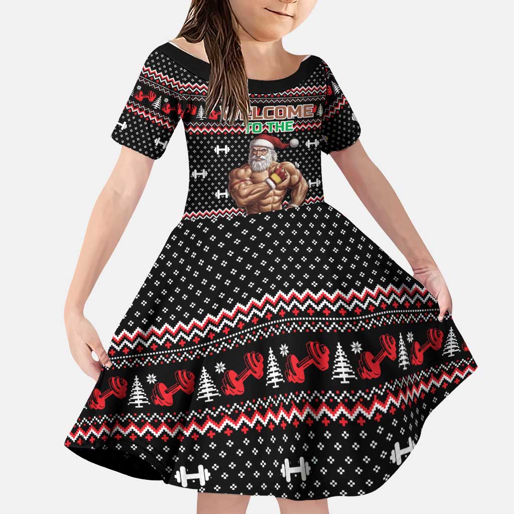 Bodybuilder Santa Christmas Family Matching Long Sleeve Bodycon Dress and Hawaiian Shirt with Welcome to the North Swole Quote and Dumbbell - Wonder Print Shop