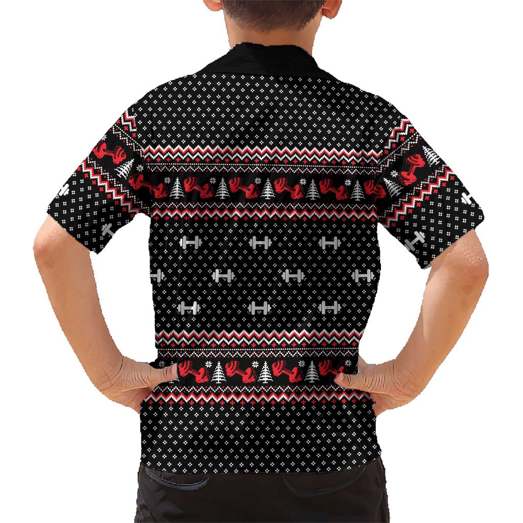 Bodybuilder Santa Christmas Family Matching Off Shoulder Maxi Dress and Hawaiian Shirt with Welcome to the North Swole Quote and Dumbbell - Wonder Print Shop