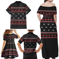Bodybuilder Santa Christmas Family Matching Off Shoulder Maxi Dress and Hawaiian Shirt with Welcome to the North Swole Quote and Dumbbell - Wonder Print Shop