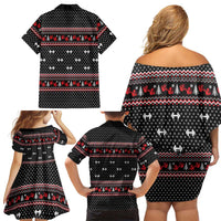 Bodybuilder Santa Christmas Family Matching Off Shoulder Short Dress and Hawaiian Shirt with Welcome to the North Swole Quote and Dumbbell - Wonder Print Shop
