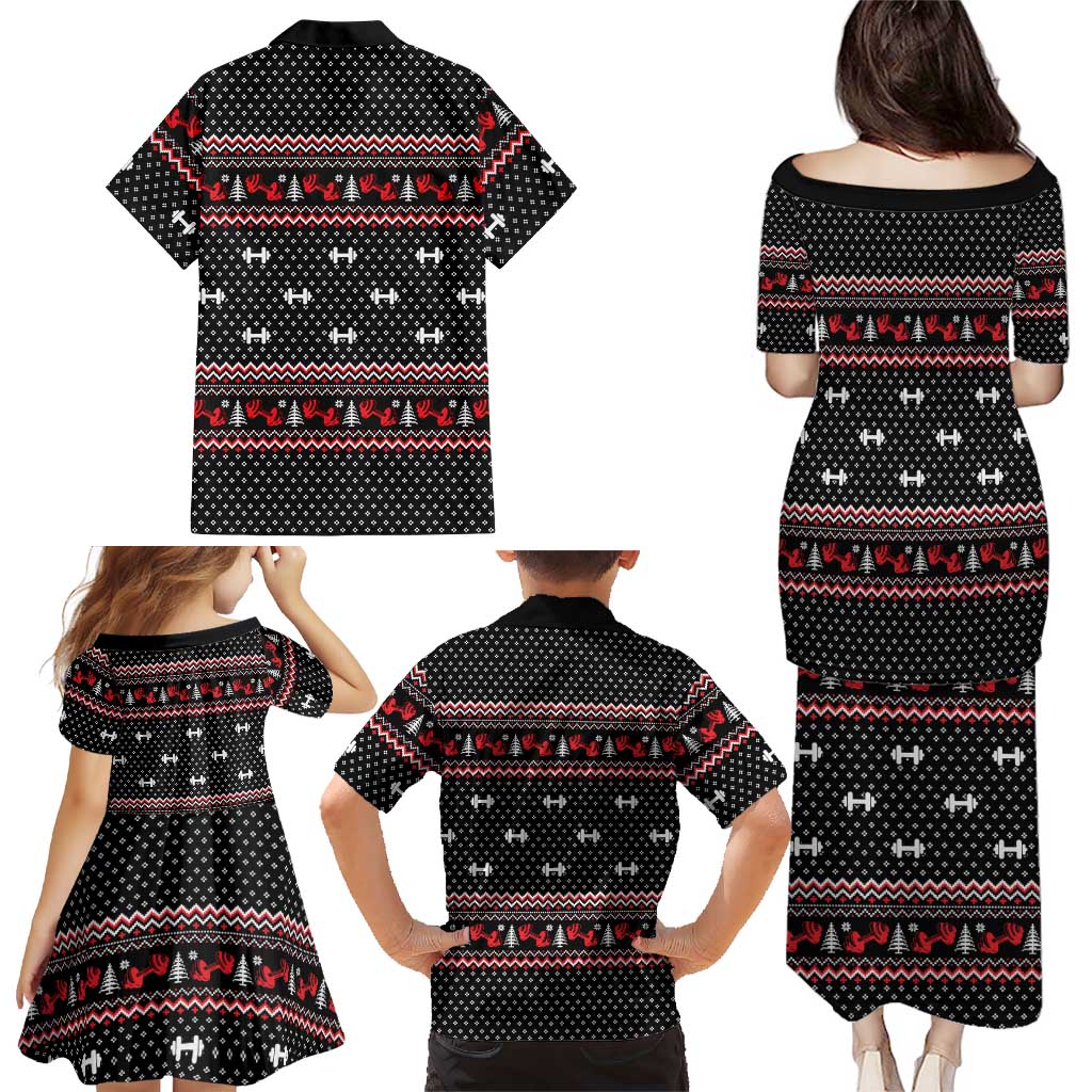 Bodybuilder Santa Christmas Family Matching Puletasi and Hawaiian Shirt with Welcome to the North Swole Quote and Dumbbell - Wonder Print Shop