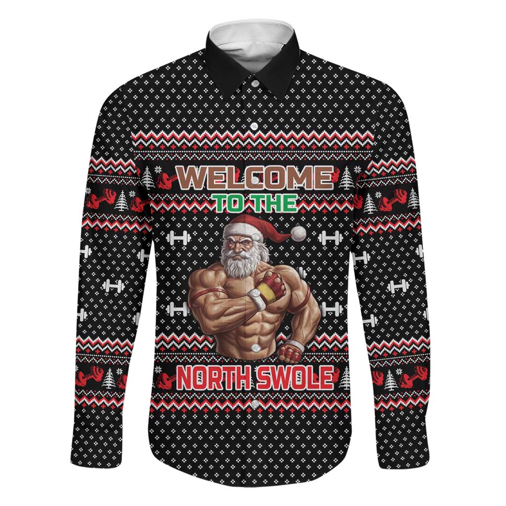 Bodybuilder Santa Christmas Family Matching Puletasi and Hawaiian Shirt with Welcome to the North Swole Quote and Dumbbell - Wonder Print Shop