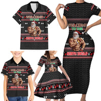 Bodybuilder Santa Christmas Family Matching Short Sleeve Bodycon Dress and Hawaiian Shirt with Welcome to the North Swole Quote and Dumbbell - Wonder Print Shop