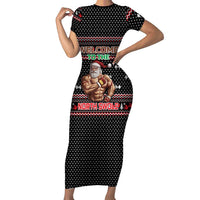 Bodybuilder Santa Christmas Family Matching Short Sleeve Bodycon Dress and Hawaiian Shirt with Welcome to the North Swole Quote and Dumbbell - Wonder Print Shop