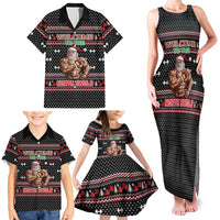 Bodybuilder Santa Christmas Family Matching Tank Maxi Dress and Hawaiian Shirt with Welcome to the North Swole Quote and Dumbbell - Wonder Print Shop