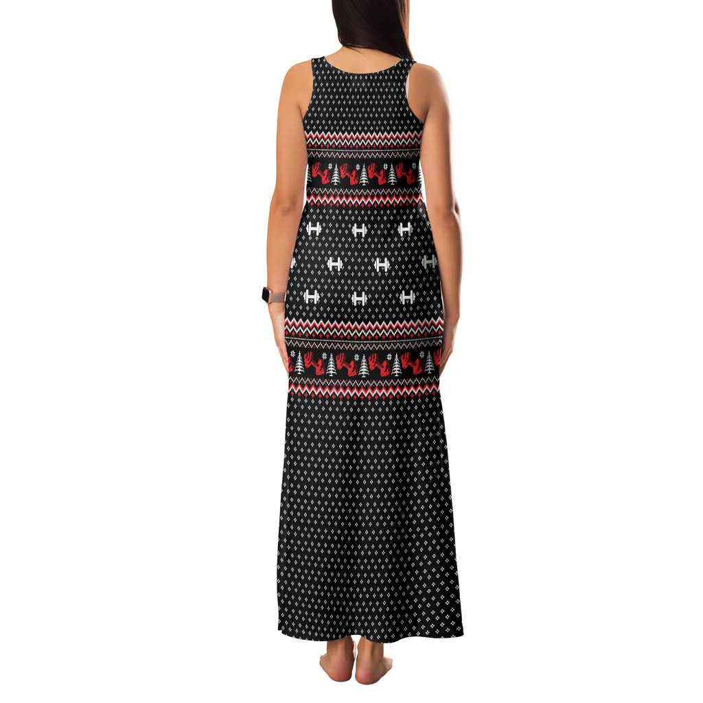 Bodybuilder Santa Christmas Family Matching Tank Maxi Dress and Hawaiian Shirt with Welcome to the North Swole Quote and Dumbbell - Wonder Print Shop