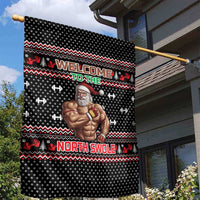 Bodybuilder Santa Christmas Garden Flag with Welcome to the North Swole Quote and Dumbbell - Wonder Print Shop