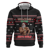 Bodybuilder Santa Christmas Hoodie with Welcome to the North Swole Quote and Dumbbell - Wonder Print Shop