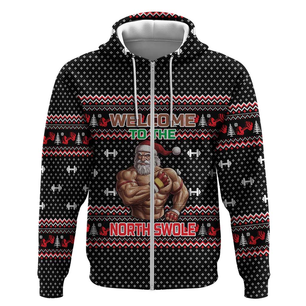 Bodybuilder Santa Christmas Hoodie with Welcome to the North Swole Quote and Dumbbell - Wonder Print Shop