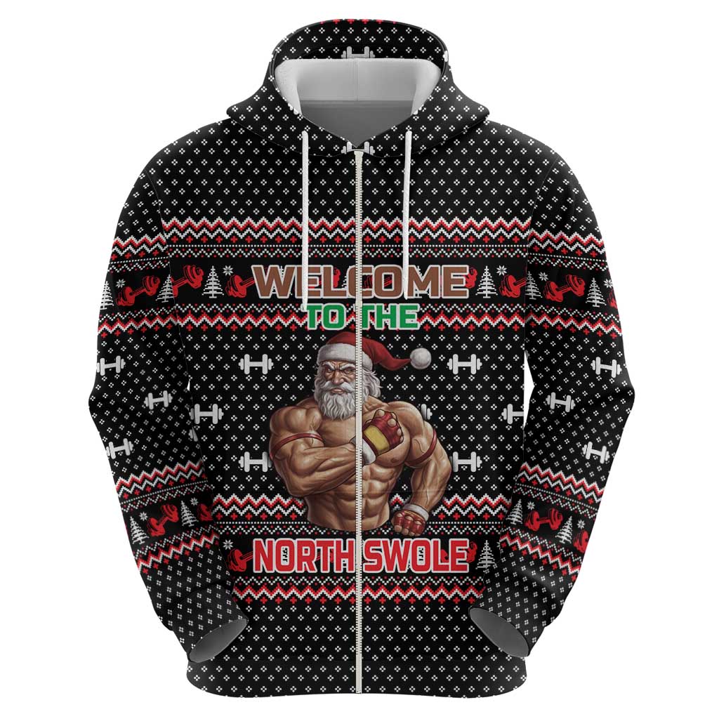 Bodybuilder Santa Christmas Hoodie with Welcome to the North Swole Quote and Dumbbell - Wonder Print Shop