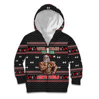 Bodybuilder Santa Christmas Kid Hoodie with Welcome to the North Swole Quote and Dumbbell - Wonder Print Shop