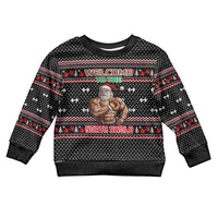 Bodybuilder Santa Christmas Kid Ugly Christmas Sweater with Welcome to the North Swole Quote and Dumbbell - Wonder Print Shop