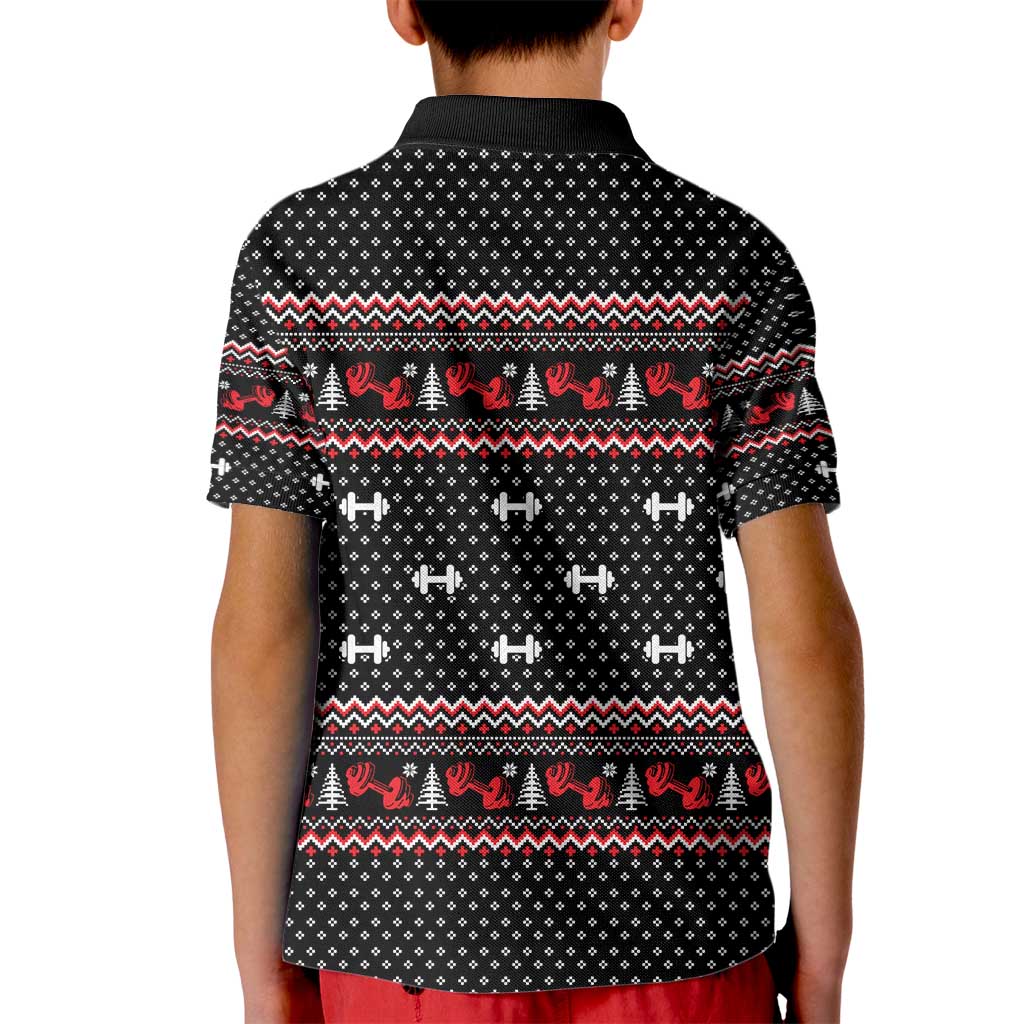 Bodybuilder Santa Christmas Kid Polo Shirt with Welcome to the North Swole Quote and Dumbbell - Wonder Print Shop