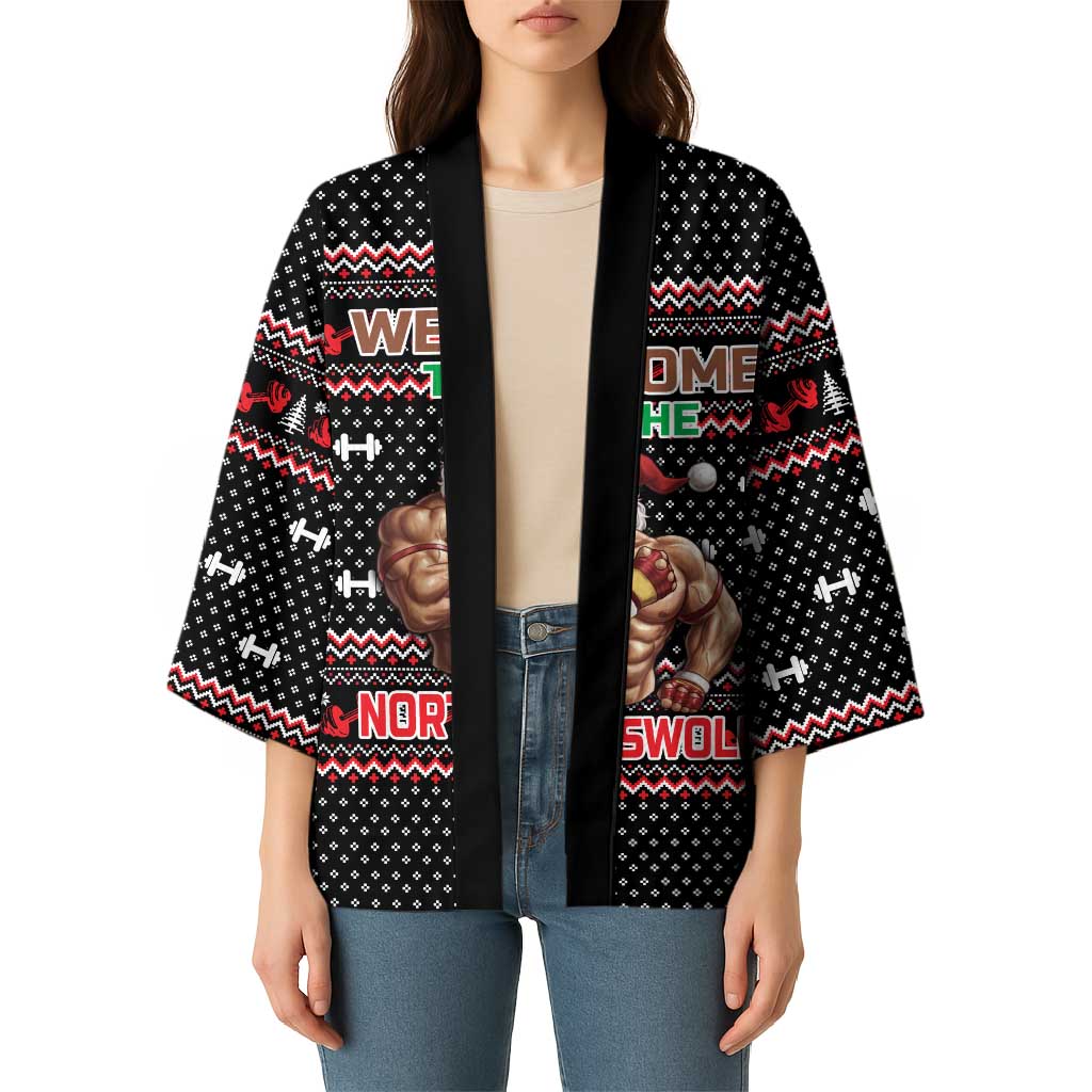 Bodybuilder Santa Christmas Kimono with Welcome to the North Swole Quote and Dumbbell - Wonder Print Shop