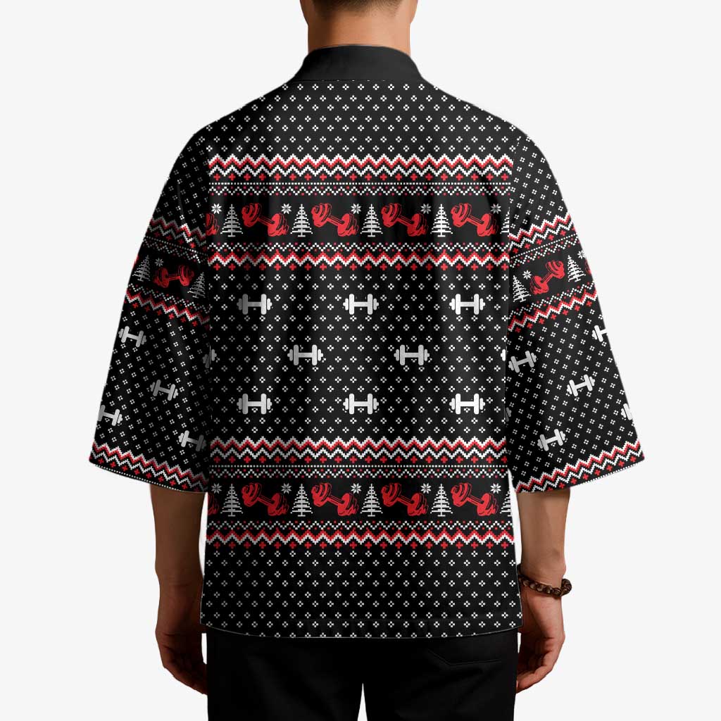 Bodybuilder Santa Christmas Kimono with Welcome to the North Swole Quote and Dumbbell - Wonder Print Shop