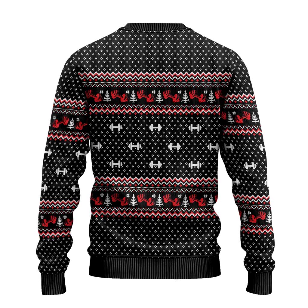 Bodybuilder Santa Christmas Ugly Christmas Sweater with Welcome to the North Swole Quote and Dumbbell - Wonder Print Shop
