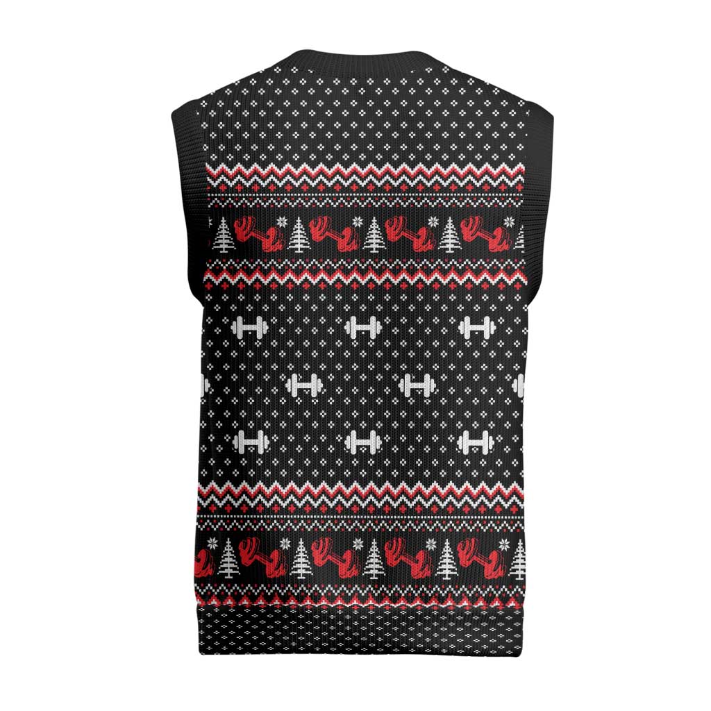 Bodybuilder Santa Christmas Knitted V-Neck Vest with Welcome to the North Swole Quote and Dumbbell - Wonder Print Shop