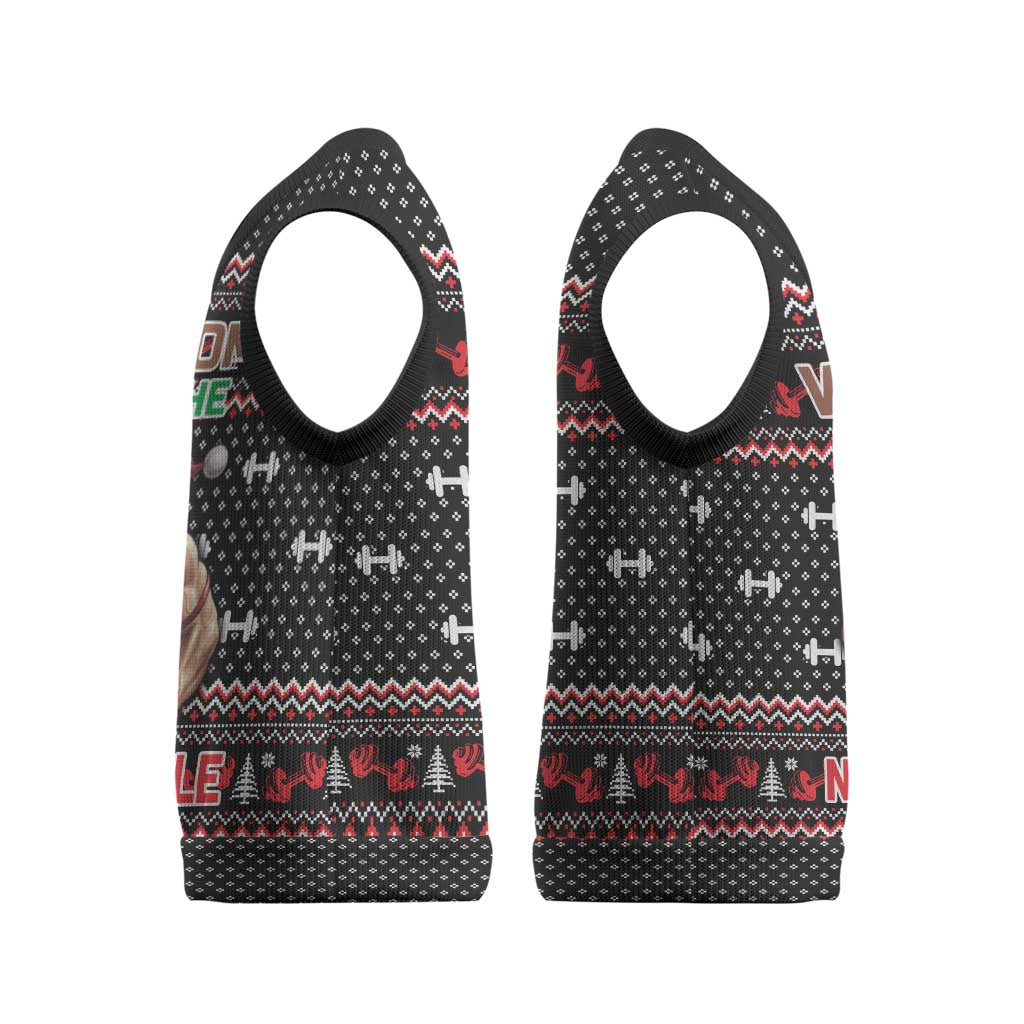 Bodybuilder Santa Christmas Knitted V-Neck Vest with Welcome to the North Swole Quote and Dumbbell - Wonder Print Shop