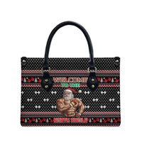 Bodybuilder Santa Christmas Leather Bag with Welcome to the North Swole Quote and Dumbbell - Wonder Print Shop